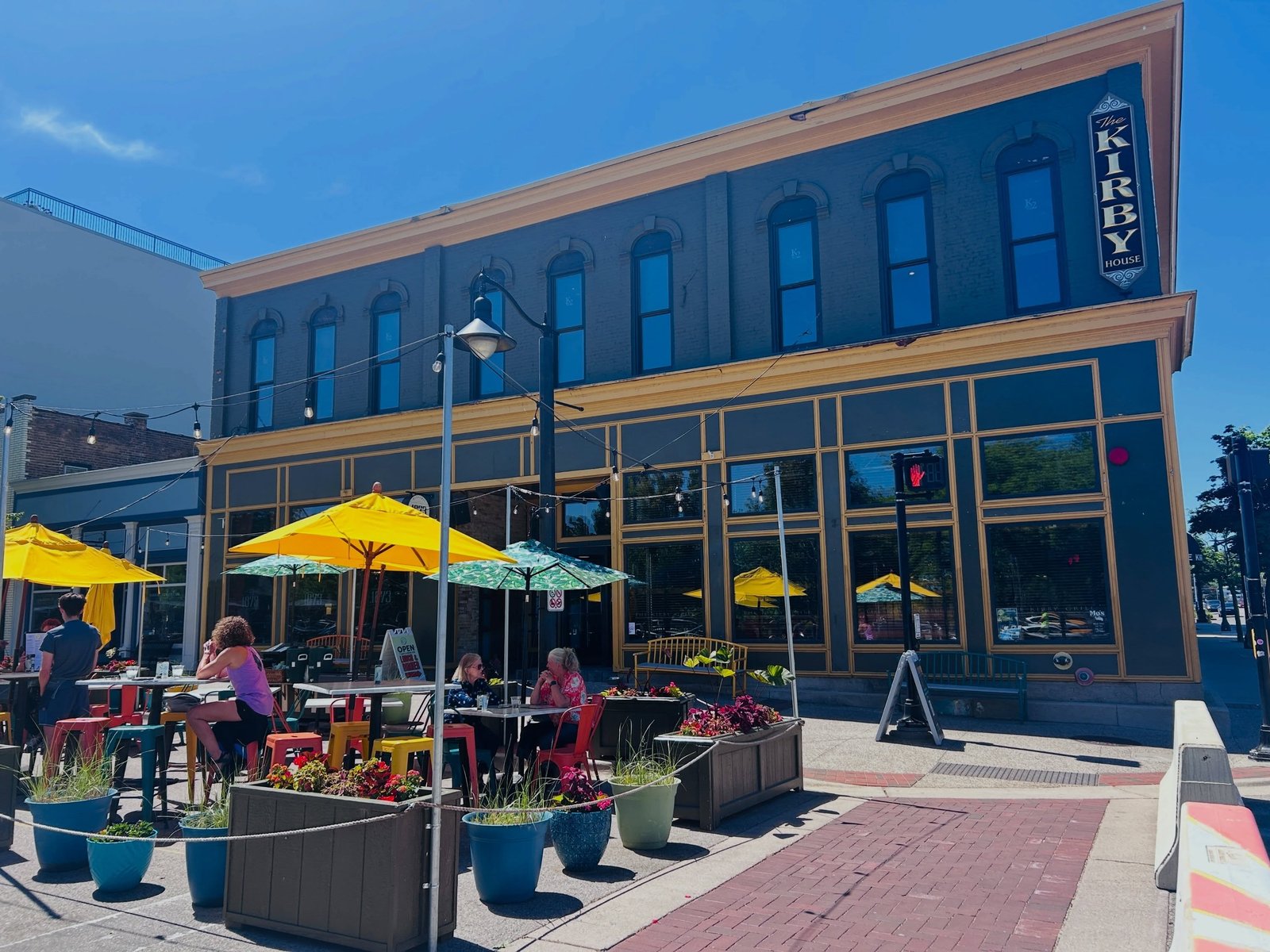 Downtown Grand Haven social district near the Kirby House on a summer evening